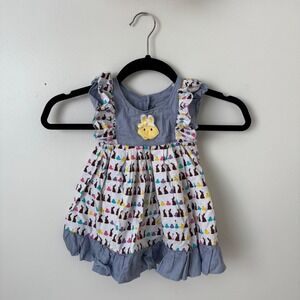Toddler Girl Easter Dress Appliqué Chicks and Bunnies Size 12-18 Months Cotton